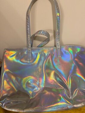 Holographic Silver Tote Bag with Rainbow Sheen pre loved